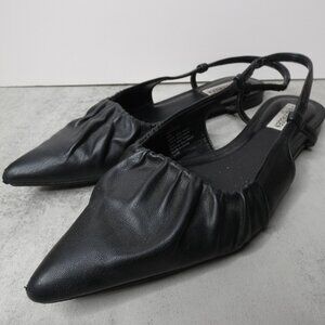 Steve Madden Womens 9.5 Trixx Black Pointed Toe Flats Slingback Sandals Pleather